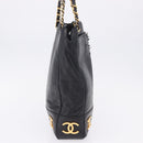 CHANEL Triple Coco Chain Shoulder Tote Bag Leather Black Gold CC Auth 198357-5