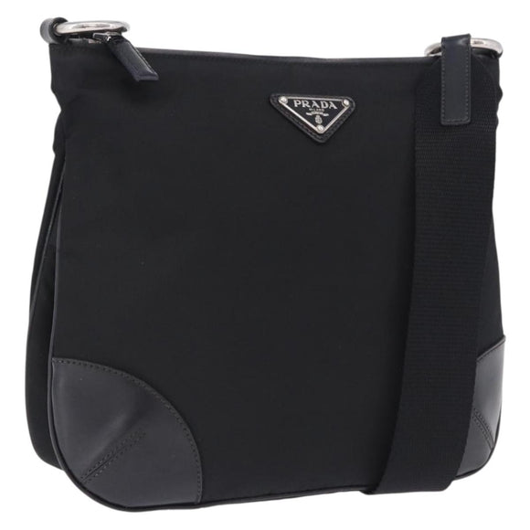 PRADA Shoulder Bag Nylon Black Silver Auth 198359V