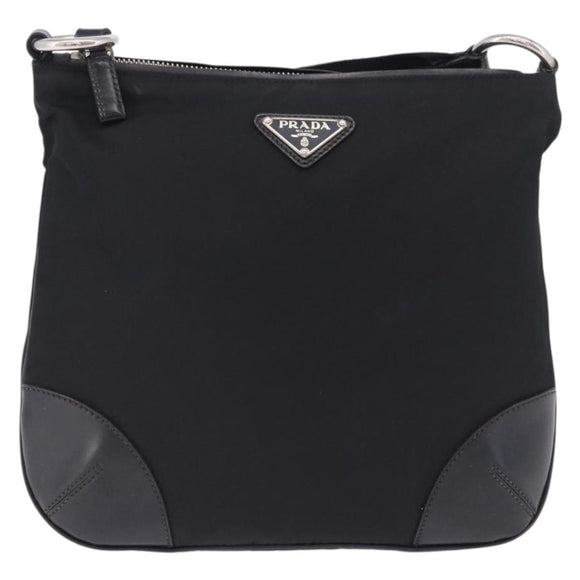 PRADA Shoulder Bag Nylon Black Silver Auth 198359V