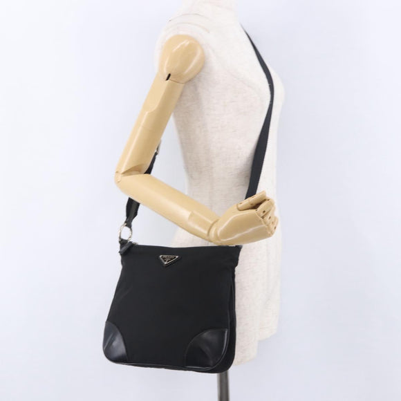 PRADA Shoulder Bag Nylon Black Silver Auth 198359V