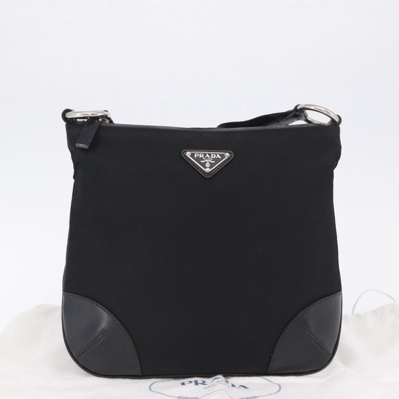 PRADA Shoulder Bag Nylon Black Silver Auth 198359V