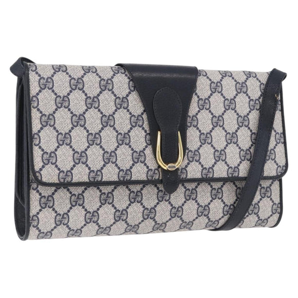 GUCCI GG Supreme Shoulder Bag PVC Leather Navy Gold Tone 904 02 050 Auth 198361