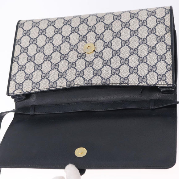 GUCCI GG Supreme Shoulder Bag PVC Leather Navy Gold Tone 904 02 050 Auth 198361