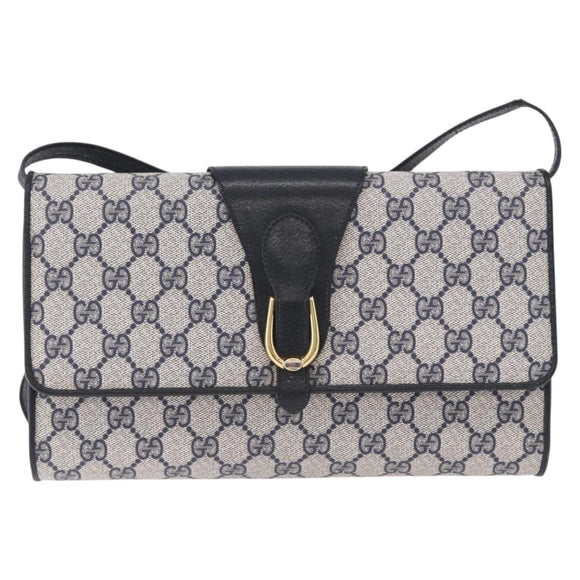 GUCCI GG Supreme Shoulder Bag PVC Leather Navy Gold Tone 904 02 050 Auth 198361