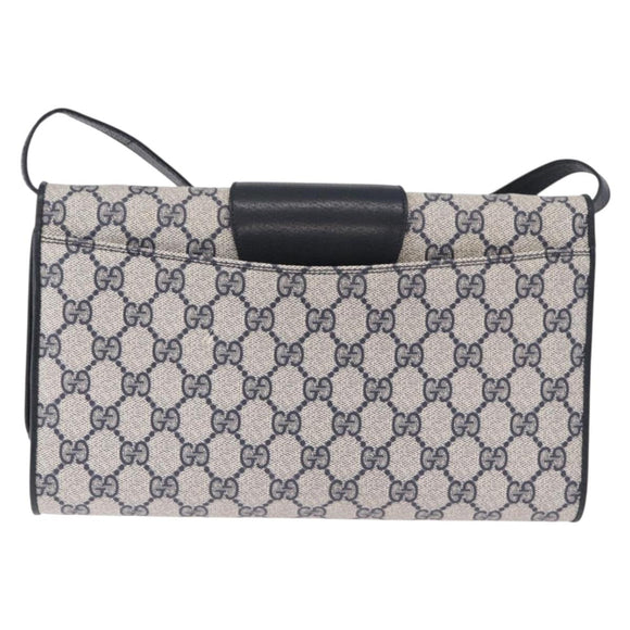 GUCCI GG Supreme Shoulder Bag PVC Leather Navy Gold Tone 904 02 050 Auth 198361