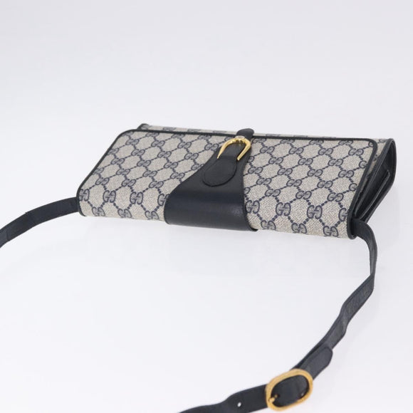 GUCCI GG Supreme Shoulder Bag PVC Leather Navy Gold Tone 904 02 050 Auth 198361
