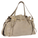 Miu Miu Tote Bag Leather Beige Gold Tone Auth 198364A-1
