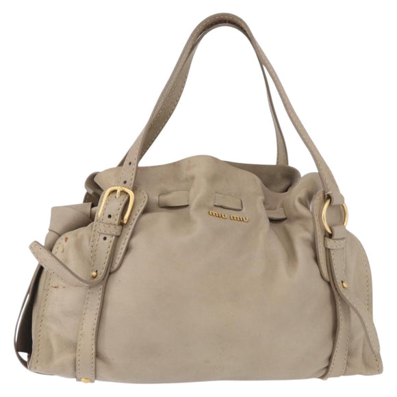 Miu Miu Tote Bag Leather Beige Gold Tone Auth 198364A