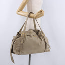 Miu Miu Tote Bag Leather Beige Gold Tone Auth 198364A-24