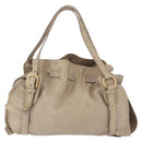Miu Miu Tote Bag Leather Beige Gold Tone Auth 198364A-3