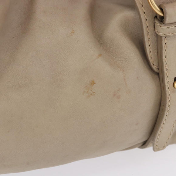 Miu Miu Tote Bag Leather Beige Gold Tone Auth 198364A