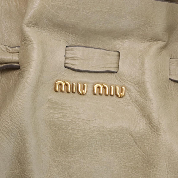 Miu Miu Tote Bag Vitello Lux Leather Beige Gold Auth 198369M