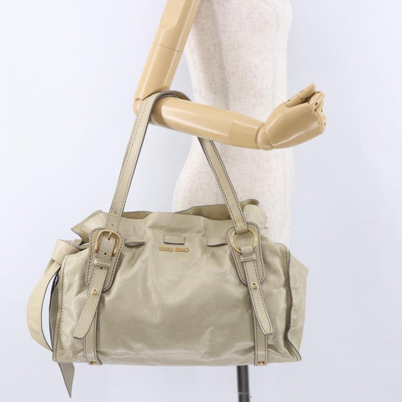 Miu Miu Tote Bag Vitello Lux Leather Beige Gold Auth 198369M