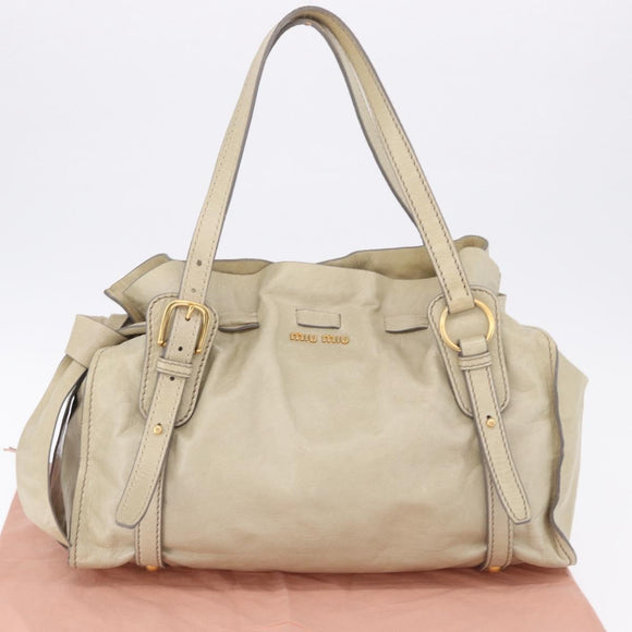 Miu Miu Tote Bag Vitello Lux Leather Beige Gold Auth 198369M