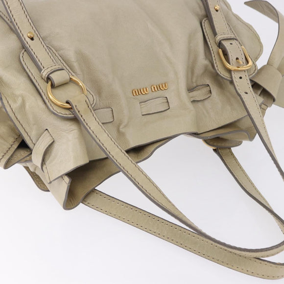 Miu Miu Tote Bag Vitello Lux Leather Beige Gold Auth 198369M