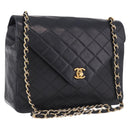 CHANEL Matelasse Chain Shoulder Bag Lamb Skin Black Gold Tone CC Auth 198373V-1