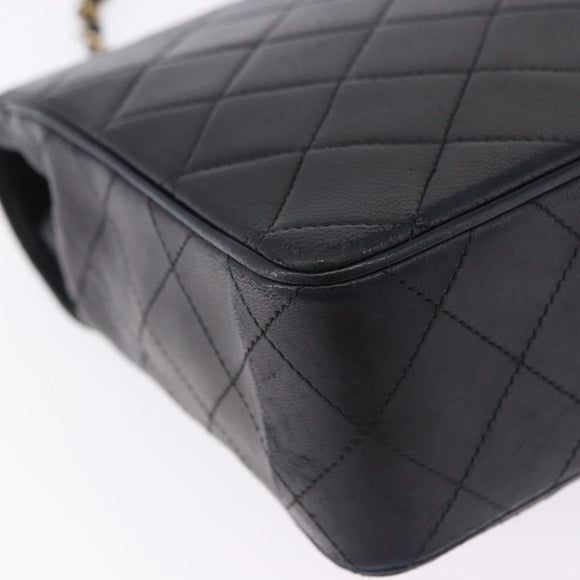 CHANEL Matelasse Chain Shoulder Bag Lamb Skin Black Gold Tone CC Auth 198373V
