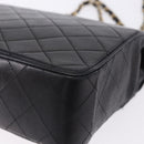 CHANEL Matelasse Chain Shoulder Bag Lamb Skin Black Gold Tone CC Auth 198373V-16