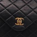 CHANEL Matelasse Chain Shoulder Bag Lamb Skin Black Gold Tone CC Auth 198373V-17