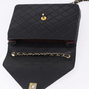 CHANEL Matelasse Chain Shoulder Bag Lamb Skin Black Gold Tone CC Auth 198373V-10