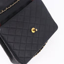 CHANEL Matelasse Chain Shoulder Bag Lamb Skin Black Gold Tone CC Auth 198373V-19