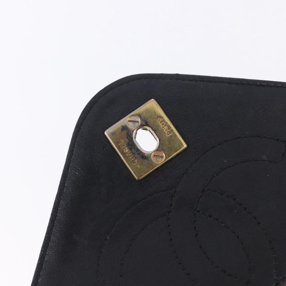 CHANEL Matelasse Chain Shoulder Bag Lamb Skin Black Gold Tone CC Auth 198373V
