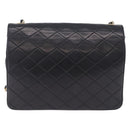 CHANEL Matelasse Chain Shoulder Bag Lamb Skin Black Gold Tone CC Auth 198373V-2