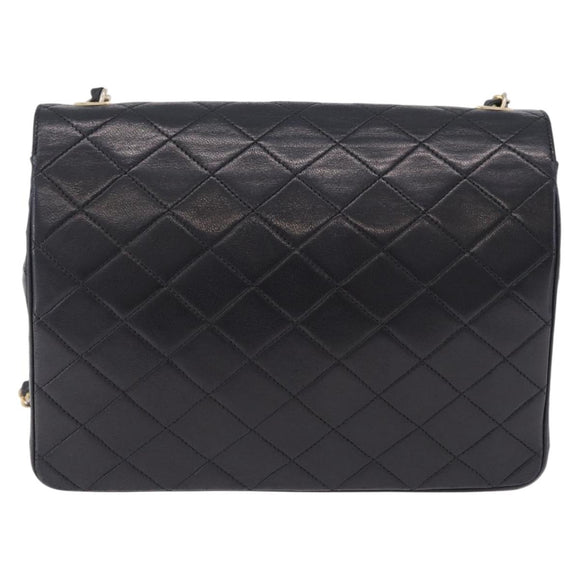 CHANEL Matelasse Chain Shoulder Bag Lamb Skin Black Gold Tone CC Auth 198373V