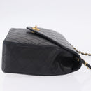 CHANEL Matelasse Chain Shoulder Bag Lamb Skin Black Gold Tone CC Auth 198373V-3