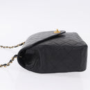 CHANEL Matelasse Chain Shoulder Bag Lamb Skin Black Gold Tone CC Auth 198373V-4