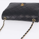 CHANEL Matelasse Chain Shoulder Bag Lamb Skin Black Gold Tone CC Auth 198373V-6