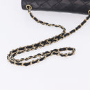 CHANEL Matelasse Chain Shoulder Bag Lamb Skin Black Gold Tone CC Auth 198373V-7