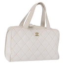 CHANEL Wild Stitch Hand Bag Leather White Gold Tone CC Auth 198377A-1