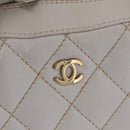 CHANEL Wild Stitch Hand Bag Leather White Gold Tone CC Auth 198377A-18