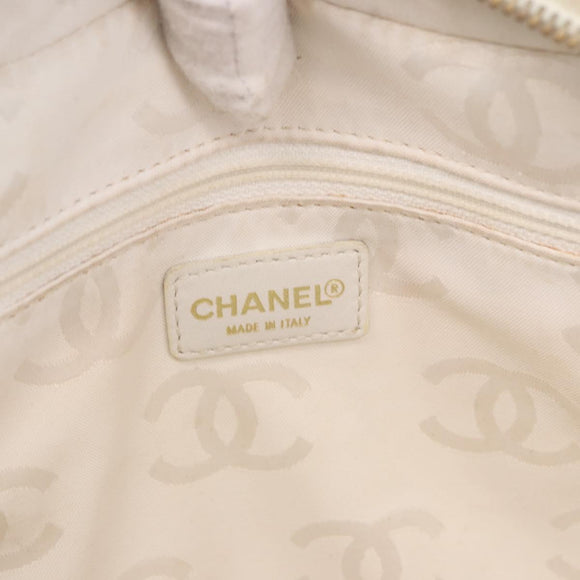 CHANEL Wild Stitch Hand Bag Leather White Gold Tone CC Auth 198377A