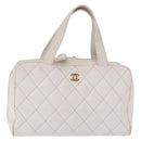 CHANEL Wild Stitch Hand Bag Leather White Gold Tone CC Auth 198377A-13