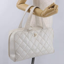 CHANEL Wild Stitch Hand Bag Leather White Gold Tone CC Auth 198377A-25