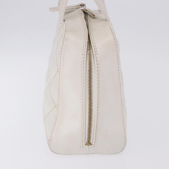 CHANEL Wild Stitch Hand Bag Leather White Gold Tone CC Auth 198377A