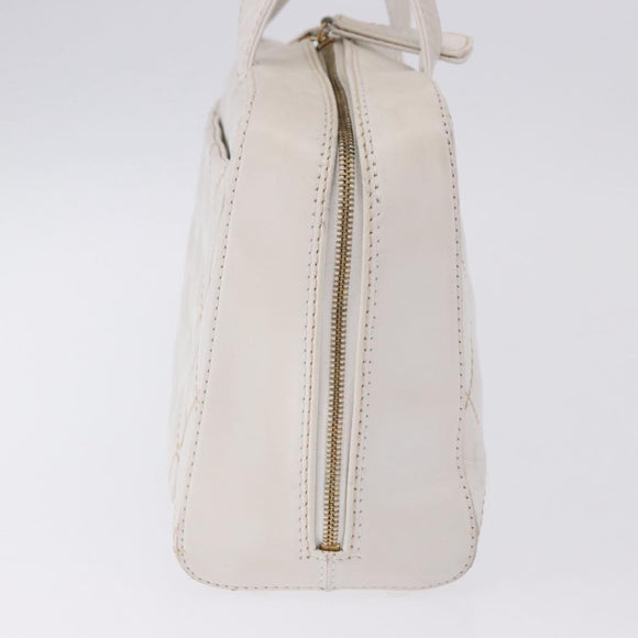 CHANEL Wild Stitch Hand Bag Leather White Gold Tone CC Auth 198377A