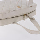 CHANEL Wild Stitch Hand Bag Leather White Gold Tone CC Auth 198377A-7