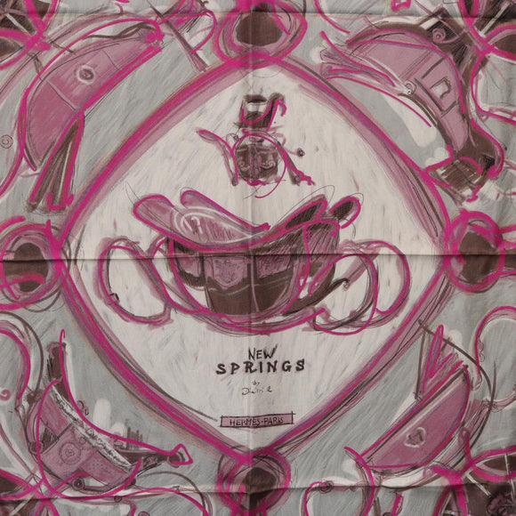 HERMES Carre 90 Scarf Silk Pink Auth 198386M