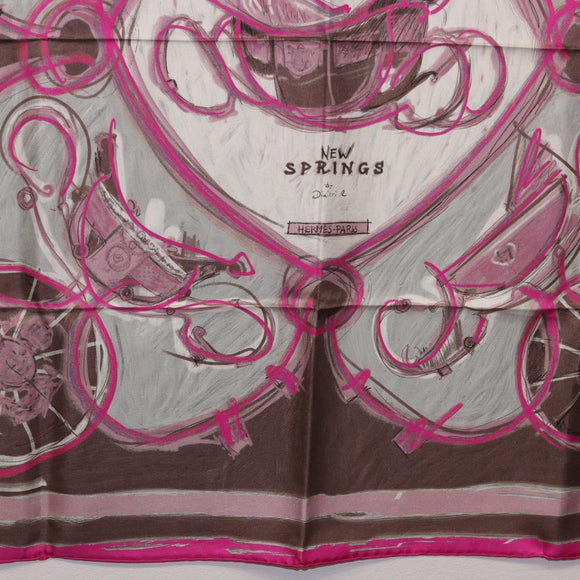 HERMES Carre 90 Scarf Silk Pink Auth 198386M