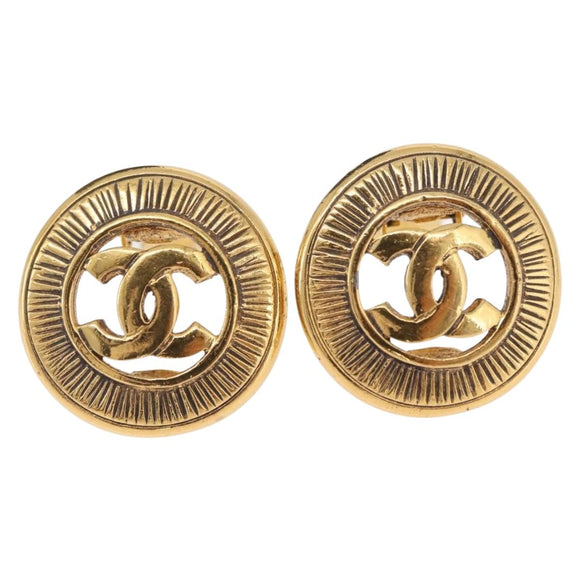 CHANEL COCO Mark Earring Metal Gold Tone CC Auth 198443V