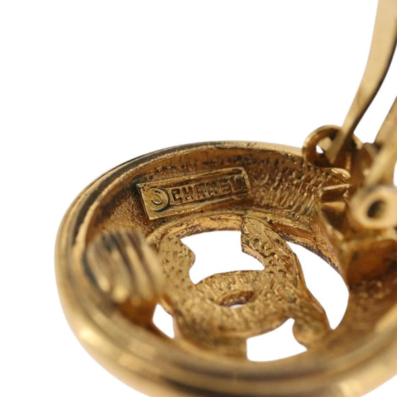 CHANEL COCO Mark Earring Metal Gold Tone CC Auth 198443V