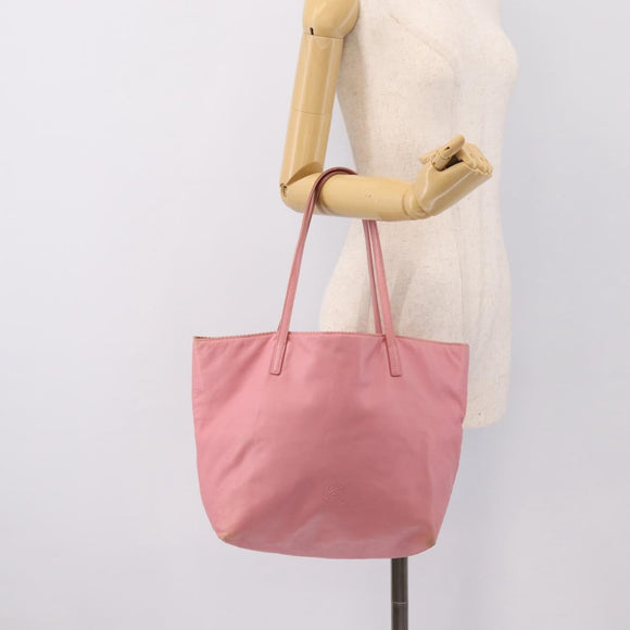 LOEWE Tote Bag Leather Pink Silver Auth 198452