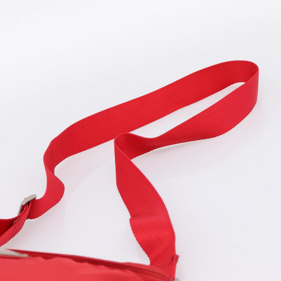 PRADA Shoulder Bag Nylon Red Silver Auth 198455