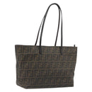 FENDI Zucca Canvas Tote Bag PVC Brown Black Auth 198456-1