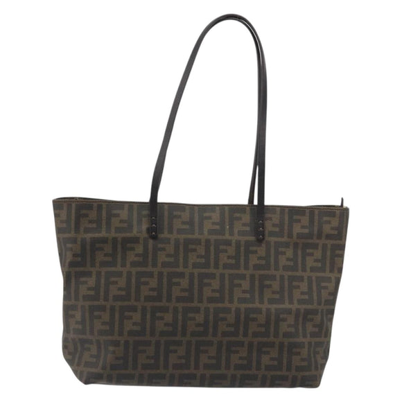 FENDI Zucca Canvas Tote Bag PVC Brown Black Auth 198456