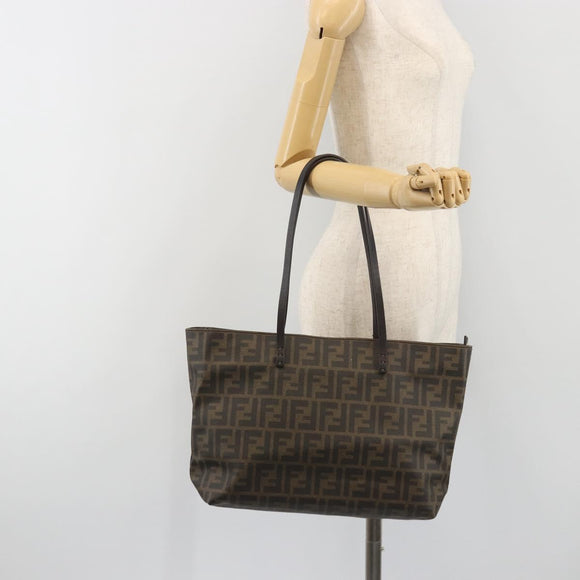 FENDI Zucca Canvas Tote Bag PVC Brown Black Auth 198456