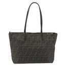 FENDI Zucca Canvas Tote Bag PVC Brown Black Auth 198456-2